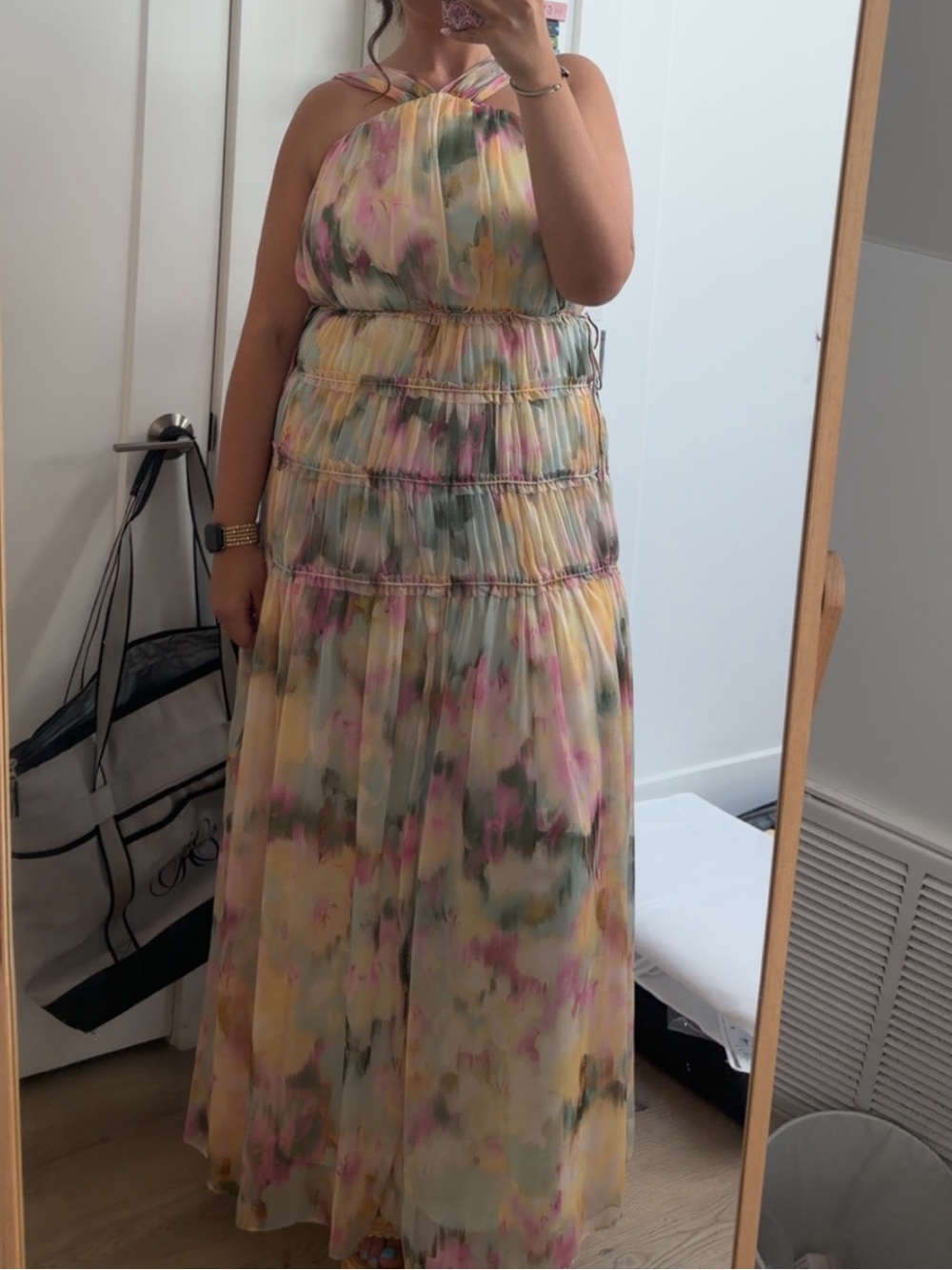 Parker Pastel Watercolor Maxi Dress in Pink, Gray, Cream